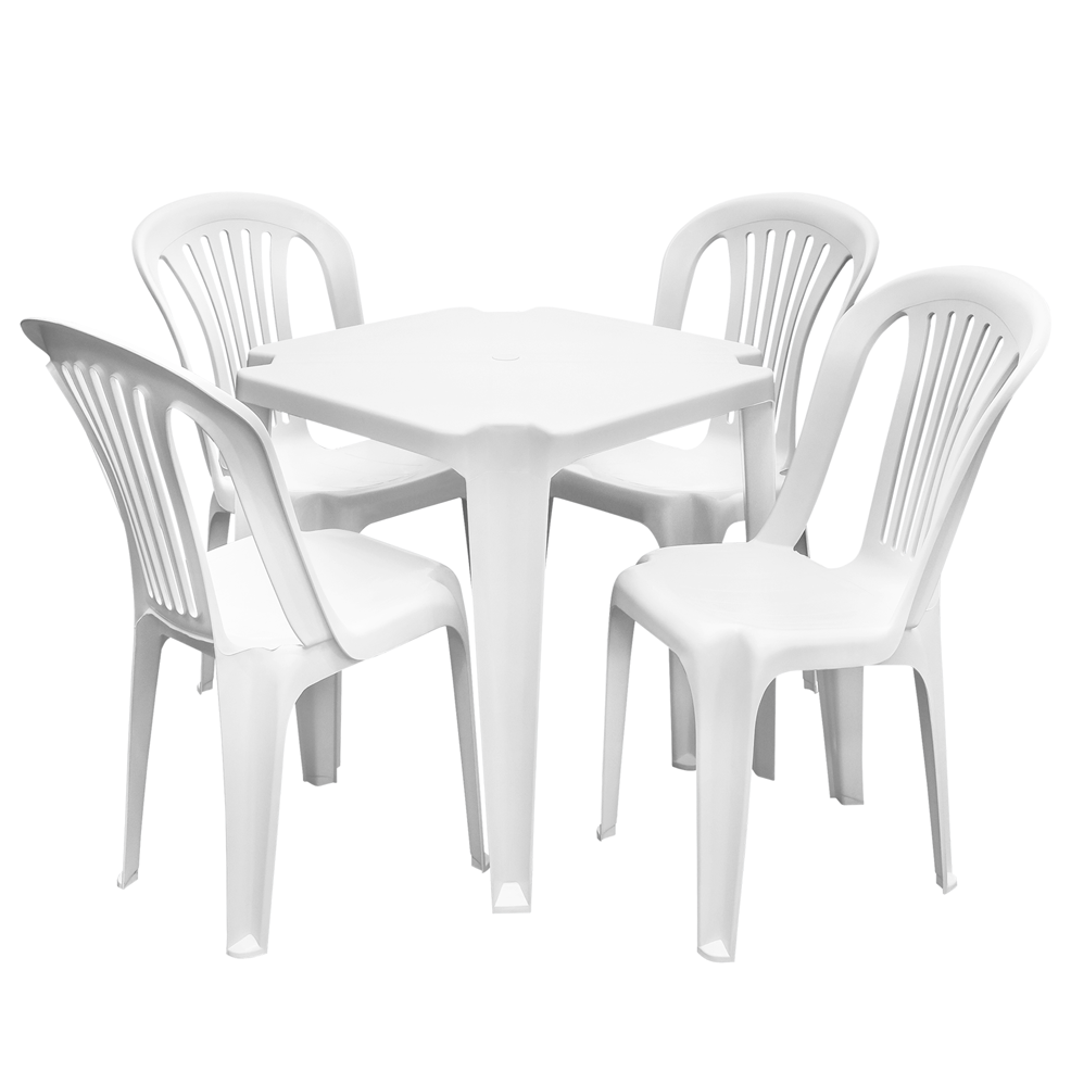 Jogo de Mesa e Cadeiras Plásticas - Conjunto Móveis