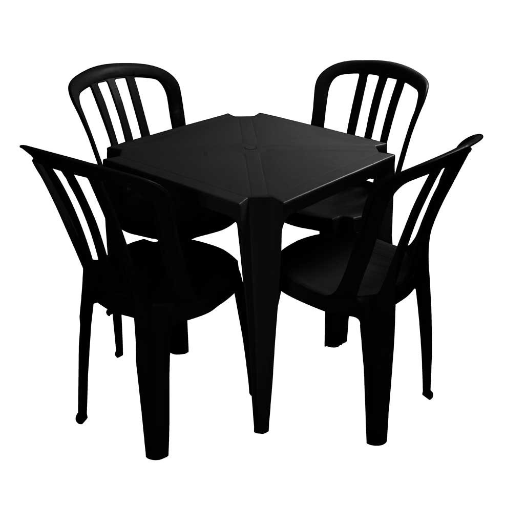Conjunto de Mesa com Cadeiras de Plástico na cor preta